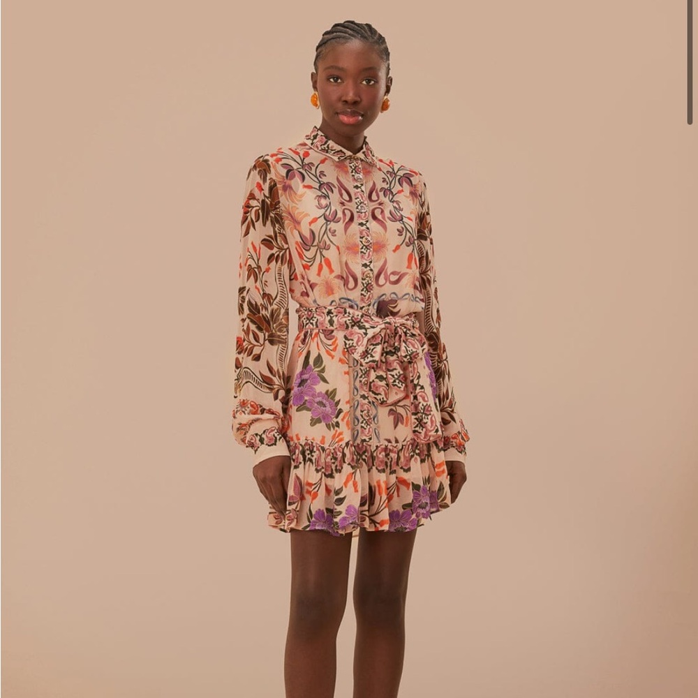 Farm Rio cream winter garden mini dress
